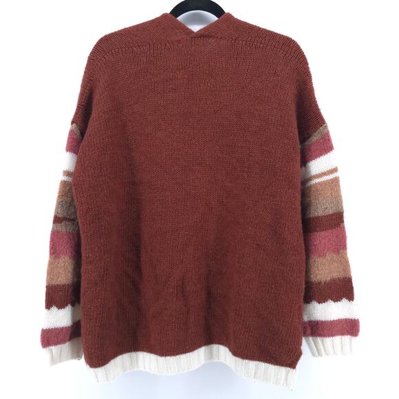 Elsamanda Womens Neutral Alpaca Wool Boho Southwestern Abstract Open Cardigan M - Picture 8 of 10